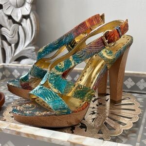 BCBGirls Multicolor Strappy Snakeskin Heels